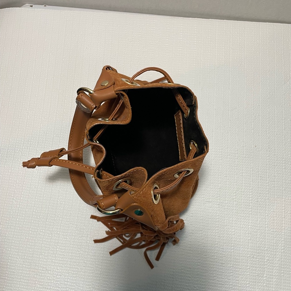 Anna Paola suede , genuine leather fringe bucket bag - Picture 10 of 13